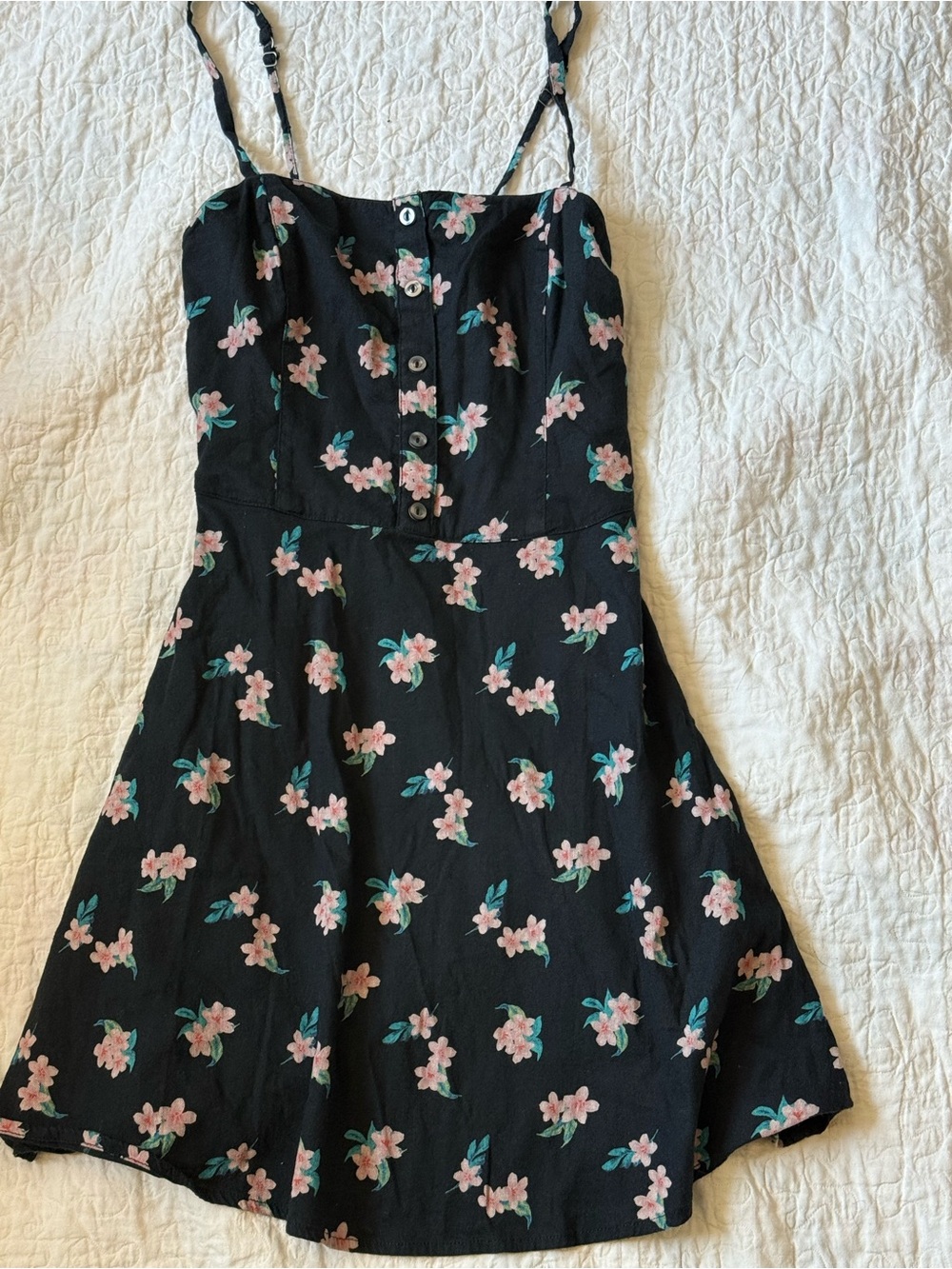 SALE Hollister Black Mini Dress with Pink Floral Print - Picture 2 of 8